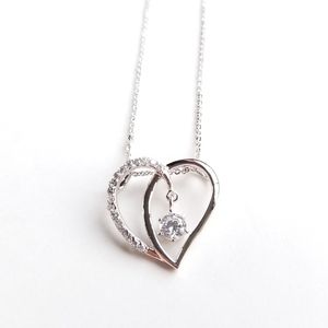 925 Sterling Silver CZ Polished Heart Necklace